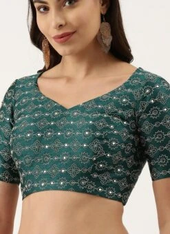 Green Silk Embellished Blouse Party Wear