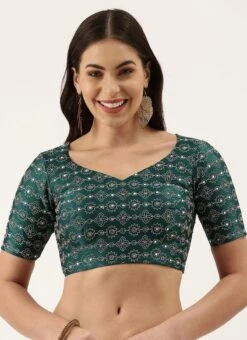 Green Silk Embellished Blouse Party Wear -ZariGrace Shop green silk embellished blouse blspfb138g u