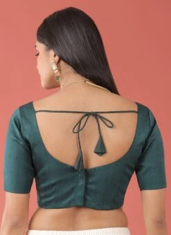 Green Silk Solid Stitched Readymade Blouse Party Wear -ZariGrace Shop green silk solid stitched readymade blouse blspfb237g b