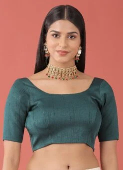 Green Silk Solid Stitched Readymade Blouse Party Wear -ZariGrace Shop green silk solid stitched readymade blouse blspfb237g u