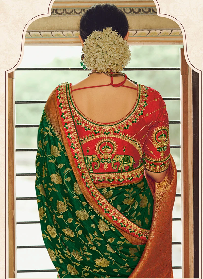 Green Silk Weaving Work Saree Party Wear 6 Green Silk Weaving Work Saree Party Wear - Image 4