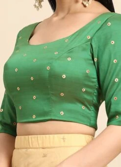 Green Taffeta Blouse Festive Wear