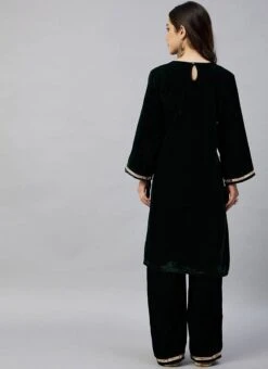 Green Velvet Kurta Palazzo Set Work Wear -ZariGrace Shop green velvet kurta palazzo set krsdmf7317bk b