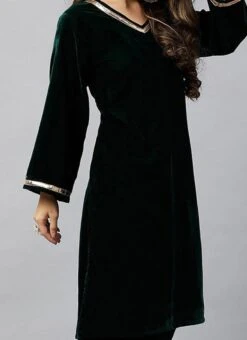 Green Velvet Kurta Palazzo Set Work Wear