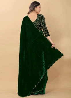 Green Velvet Saree Party Wear -ZariGrace Shop green velvet saree sasprt4574 b