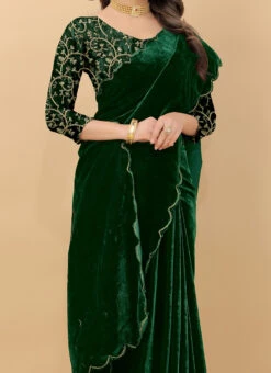 Green Velvet Saree Party Wear