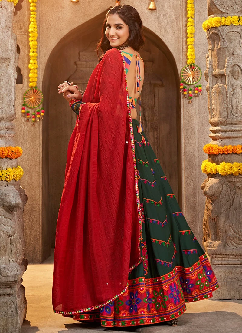 Green Viscose Rayon Kutch And Mirror Work Chaniya Choli Festive Wear 6 Green Viscose Rayon Kutch And Mirror Work Chaniya Choli Festive Wear - Image 4