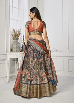 Grey Art Silk Kalamkari Print Umbrella Lehenga Festive Wear -ZariGrace Shop grey art silk kalamkari print umbrella lehenga ghsjssb1632 b