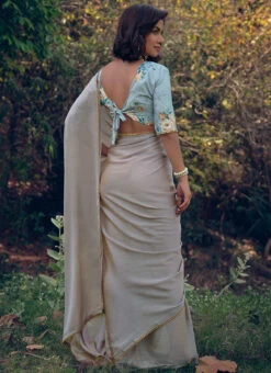 Grey Art Silk Saree With Printed Blouse Party Wear -ZariGrace Shop grey art silk saree with printed blouse sassls3856 b