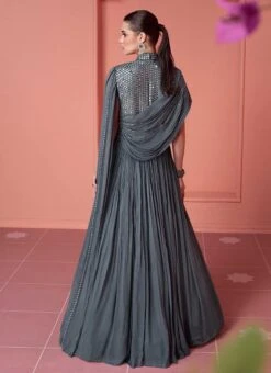 Grey Chinon Mirror Work Dresses And Gown Party Wear -ZariGrace Shop grey chinon mirror work dresses and gown bgwrska48055329 b
