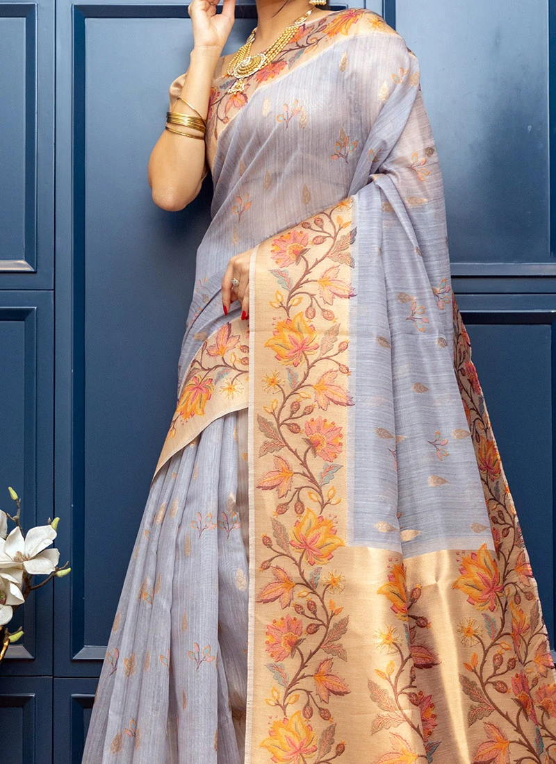 Grey Color Kota Shinny Pallu Work Printed Saree Party Wear 3 Grey Color Kota Shinny Pallu Work Printed Saree Party Wear