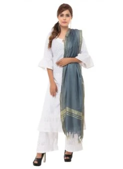 Grey Cotton Slub Weaving Work Dupatta Work Wear -ZariGrace Shop grey cotton slub weaving work dupatta dpdmimfd089 u