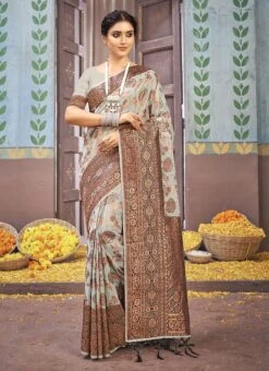 Grey Cotton Weaving Work Saree Party Wear -ZariGrace Shop grey cotton weaving work saree sasacu7561 u