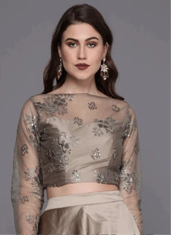 Grey Embroidered Blouse Wedding Wear -ZariGrace Shop grey embroidered blouse BLBS02305269 b