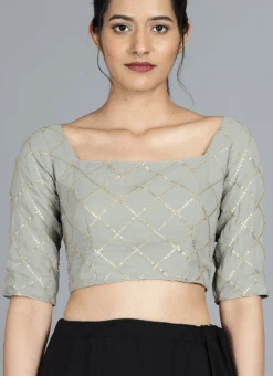 Grey Embroidered Georgette Blouse Festive Wear -ZariGrace Shop grey embroidered georgette blouse BLBS02209600 b