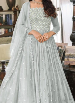 Grey Georgette Embroidered Designer Anarkali Suit Festive Wear
