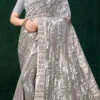 Grey Georgette Sequins Work Saree Party Wear