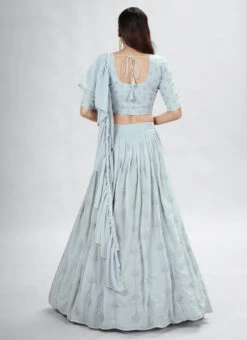 Grey Georgette Thread And Sequins Umbrella Lehenga Party Wear -ZariGrace Shop grey georgette thread and sequins umbrella lehenga ghsdrs10005 b