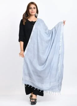 Grey Linen Cotton Dupatta Work Wear -ZariGrace Shop grey linen cotton dupatta dpdmimfd167 u