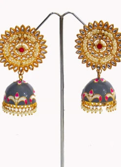 Grey Meenakari Jhumka Party Wear -ZariGrace Shop grey meenakari jhumka erddrj9074h u