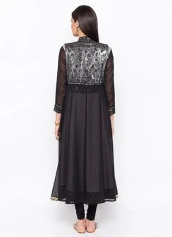 Grey N Black Crepe Embroidered Kurta Churidar Set After Six Wear -ZariGrace Shop grey n black crepe embroidered kurta churidar set krsmnc2100bks b