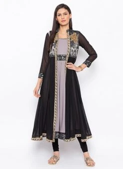 Grey N Black Crepe Embroidered Kurta Churidar Set After Six Wear -ZariGrace Shop grey n black crepe embroidered kurta churidar set krsmnc2100bks u