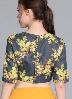 Grey N Yellow Cotton Digital Printed Blouse Festive Wear -ZariGrace Shop grey n yellow cotton digital printed blouse BLBS02209592 b