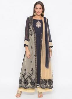 Grey Net Anarkali Suit Party Wear -ZariGrace Shop grey net anarkali suit slmnkc2040a u