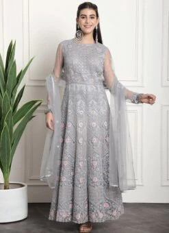 Grey Net Embroidered And Stones Gown Party Wear 8 Grey Net Embroidered And Stones Gown Party Wear -ZariGrace Shop grey net embroidered and stones gown bgwrssls4015 u