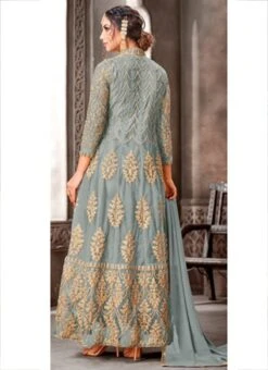 Grey Net Embroidered N Sequins Anarkali Suit Party Wear -ZariGrace Shop grey net embroidered n sequins anarkali suit slsak29341111d b