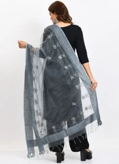 Grey Organza Cotton Chikankari Embroidery Dupatta Work Wear -ZariGrace Shop grey organza cotton chikankari embroidery dupatta dpdmimfd114 b