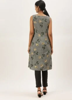 Grey Rayon Kurta Narrow Straight Pant Set Work Wear -ZariGrace Shop grey rayon kurta narrow straight pant set KSBS02009856 b