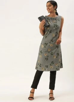 Grey Rayon Kurta Narrow Straight Pant Set Work Wear -ZariGrace Shop grey rayon kurta narrow straight pant set KSBS02009856 u