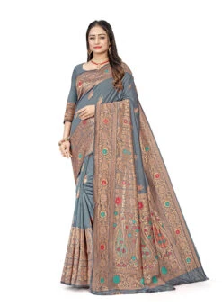 Grey Silk Zari Work Saree Festive Wear 8 Grey Silk Zari Work Saree Festive Wear -ZariGrace Shop grey silk zari work saree samasi2005 u
