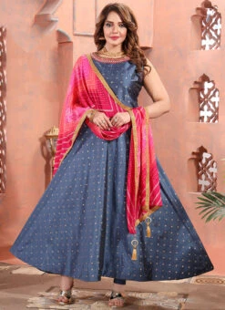 Grey Taffeta Embroidered Gown Party Wear -ZariGrace Shop grey taffeta embroidered gown bgwrmnf794g u