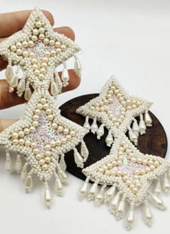 Hand Crafted Pearls Embroidery Boho Earrings Party Wear -ZariGrace Shop hand crafted pearls embroidery boho earrings erjsc633 b