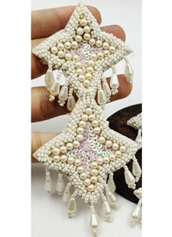 Hand Crafted Pearls Embroidery Boho Earrings Party Wear