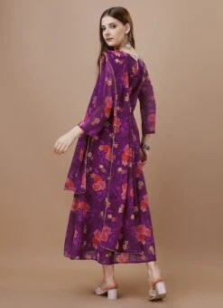 Hot Pink Faux Georgette Digital Print Fit And Flare Dress After Six Wear -ZariGrace Shop hot pink faux georgette digital print fit and flare dress drssck6004 b