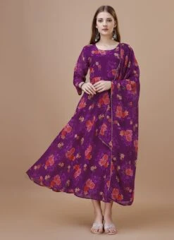 Hot Pink Faux Georgette Digital Print Fit And Flare Dress After Six Wear -ZariGrace Shop hot pink faux georgette digital print fit and flare dress drssck6004 u