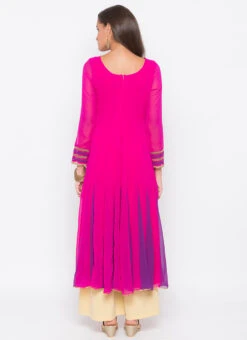 Hot Pink Georgette Embroidered Kurta Palazzo Set After Six Wear -ZariGrace Shop hot pink georgette embroidered kurta palazzo set krsmnc2093ks b