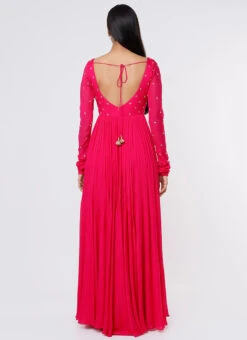 Hot Pink Pure Chinon Silk Hand Embroidery Anarkali Suit Party Wear -ZariGrace Shop hot pink pure chinon silk hand embroidery anarkali suit sldvcsvak202 b