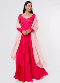 Hot Pink Pure Chinon Silk Hand Embroidery Anarkali Suit Party Wear -ZariGrace Shop hot pink pure chinon silk hand embroidery anarkali suit sldvcsvak202 u