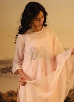 Ivory Pink Chanderi Silk Embroidered Dupatta Party Wear -ZariGrace Shop ivory pink chanderi silk embroidered dupatta dpbadcsduip01 b