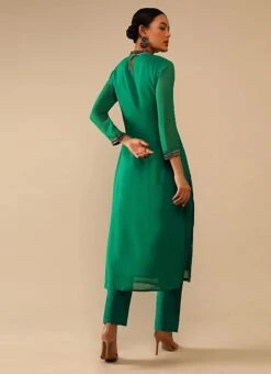 Jade Green Pure Georgette Embroidered Kurta Straight Pant Set Party Wear -ZariGrace Shop jade green pure georgette embroidered kurta straight pant set krsdvcsvks52 b