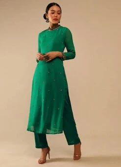 Jade Green Pure Georgette Embroidered Kurta Straight Pant Set Party Wear -ZariGrace Shop jade green pure georgette embroidered kurta straight pant set krsdvcsvks52 u