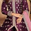 Jam Purple Soft Art Silk Mirror Embroidery Anarkali Suit Party Wear