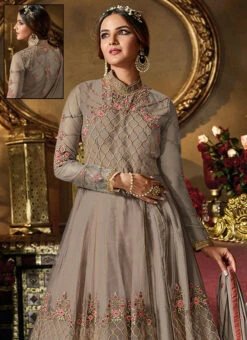 Jasmin Bhasin Grey Embroidered Anarkali Suit Party Wear -ZariGrace Shop jasmin bhasin grey embroidered anarkali suit slscc5011065 b