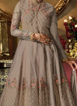 Jasmin Bhasin Grey Embroidered Anarkali Suit Party Wear