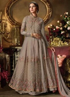 Jasmin Bhasin Grey Embroidered Anarkali Suit Party Wear -ZariGrace Shop jasmin bhasin grey embroidered anarkali suit slscc5011065 u