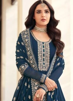 Jasmin Bhasin Teal Blue Georgette Embroidery Floor Anarkali Suit Party Wear -ZariGrace Shop jasmin bhasin teal blue georgette embroidery floor anarkali suit slska424916061 b